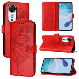 For Honor Play 60 5G Embossed Butterfly Leather Phone Case(Red)
