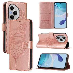 For Honor 400 Pro 5G Global 160.8mm Embossed Butterfly Leather Phone Case(Rose Gold)