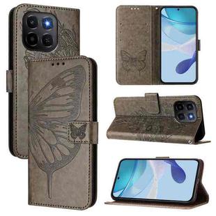 For Honor X6c 4G Embossed Butterfly Leather Phone Case(Grey)