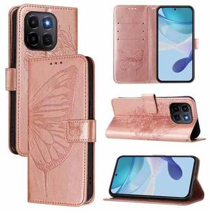 For Honor X6c 4G Embossed Butterfly Leather Phone Case(Rose Gold)