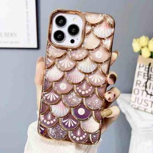 For iPhone 14 Pro Mermaid Scale Electroplated Laser Carving Phone Case(Gold)