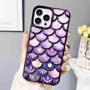 For iPhone 13 Pro Max Mermaid Scale Electroplated Laser Carving Phone Case(Purple)