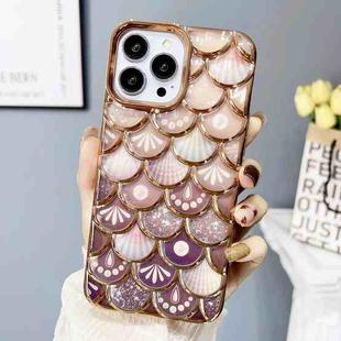 For iPhone 13 Pro Mermaid Scale Electroplated Laser Carving Phone Case(Gold)
