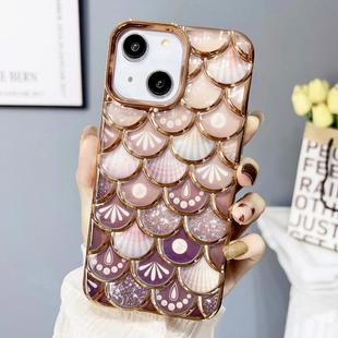 For iPhone 13 Mermaid Scale Electroplated Laser Carving Phone Case(Gold)