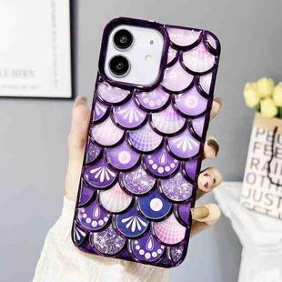 For iPhone 12 Mermaid Scale Electroplated Laser Carving Phone Case(Purple)