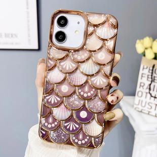 For iPhone 12 Mermaid Scale Electroplated Laser Carving Phone Case(Gold)