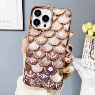 For iPhone 12 Pro Max Mermaid Scale Electroplated Laser Carving Phone Case(Gold)