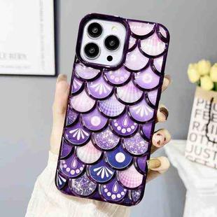 For iPhone 12 Pro Mermaid Scale Electroplated Laser Carving Phone Case(Purple)