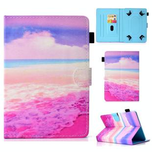 For 7 inch Universal Colored Drawing Stitching Leather Tablet Case(Pink Sea)