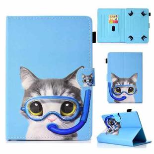 For 7 inch Universal Colored Drawing Stitching Leather Tablet Case(Diving Cat)