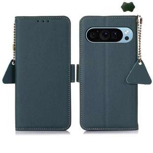 For Google Pixel 9 Side-Magnetic TJ Genuine Leather RFID Phone Case(Green)
