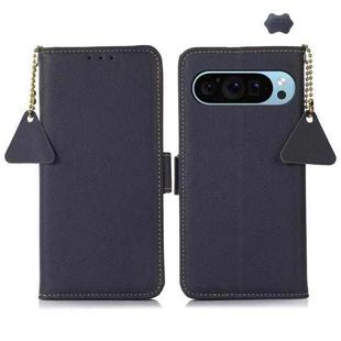 For Google Pixel 9 Side-Magnetic TJ Genuine Leather RFID Phone Case(Blue)