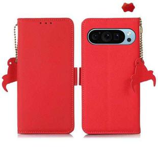 For Google Pixel 9 Side-Magnetic TJ Genuine Leather RFID Phone Case(Red)