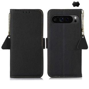 For Google Pixel 9 Pro Side-Magnetic TJ Genuine Leather RFID Phone Case(Black)