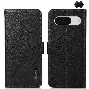 For Google Pixel 8a KHAZNEH Side-Magnetic Litchi Genuine Leather RFID Phone Case(Black)