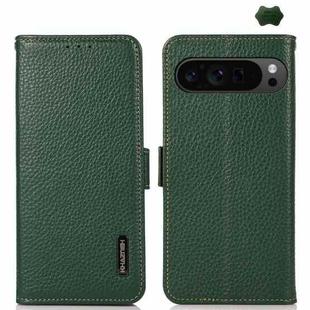 For Google Pixel 9 Pro KHAZNEH Side-Magnetic Litchi Genuine Leather RFID Phone Case(Green)