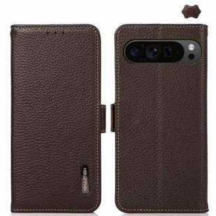 For Google Pixel 9 Pro KHAZNEH Side-Magnetic Litchi Genuine Leather RFID Phone Case(Brown)