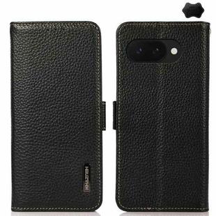 For Google Pixel 9a KHAZNEH Side-Magnetic Litchi Genuine Leather RFID Phone Case(Black)