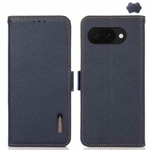 For Google Pixel 9a KHAZNEH Side-Magnetic Litchi Genuine Leather RFID Phone Case(Blue)