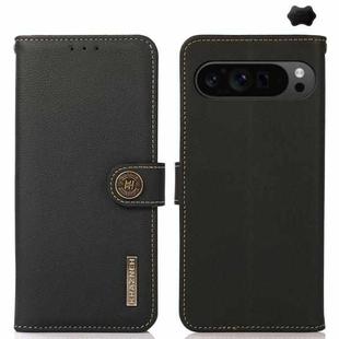 For Google Pixel 9 Pro KHAZNEH Custer Genuine Leather RFID Phone Case(Black)