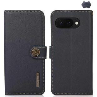 For Google Pixel 9a KHAZNEH Custer Genuine Leather RFID Phone Case(Blue)