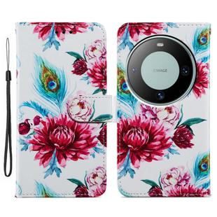 For Huawei Mate 60 Painted Pattern Horizontal Flip Leather Phone Case(Peacock Flower)