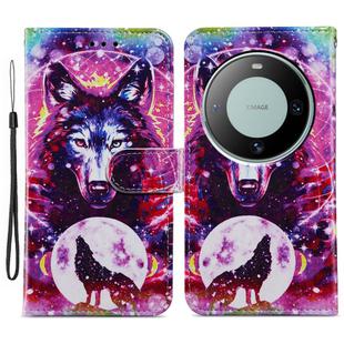 For Huawei Mate 60 Pro Painted Pattern Horizontal Flip Leather Phone Case(Wolf Totem)