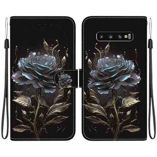 For Samsung Galaxy S10 Crystal Texture Colored Drawing Leather Phone Case(Black Rose)