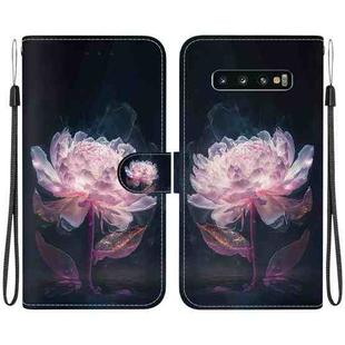 For Samsung Galaxy S10+ Crystal Texture Colored Drawing Leather Phone Case(Purple Peony)