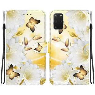 For Samsung Galaxy S20+ Crystal Texture Colored Drawing Leather Phone Case(Gold Butterfly Epiphyllum)