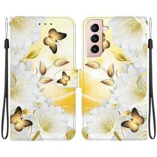 For Samsung Galaxy S21+ 5G Crystal Texture Colored Drawing Leather Phone Case(Gold Butterfly Epiphyllum)