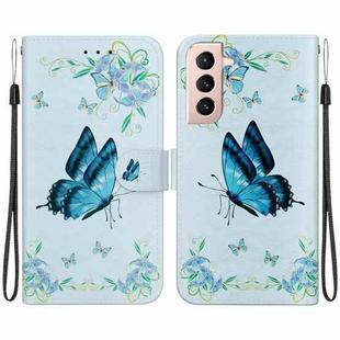 For Samsung Galaxy S21+ 5G Crystal Texture Colored Drawing Leather Phone Case(Blue Pansies)
