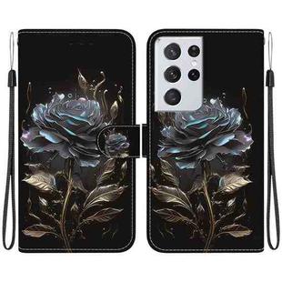 For Samsung Galaxy S21 Ultra 5G Crystal Texture Colored Drawing Leather Phone Case(Black Rose)