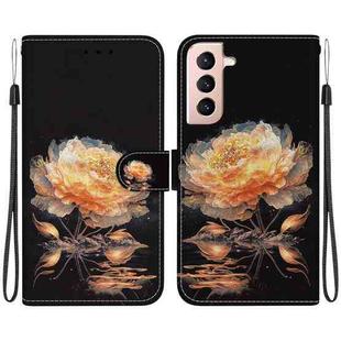 For Samsung Galaxy S22 5G Crystal Texture Colored Drawing Leather Phone Case(Gold Peony)