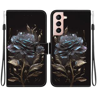 For Samsung Galaxy S22 5G Crystal Texture Colored Drawing Leather Phone Case(Black Rose)