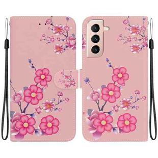 For Samsung Galaxy S22 5G Crystal Texture Colored Drawing Leather Phone Case(Cherry Blossoms)