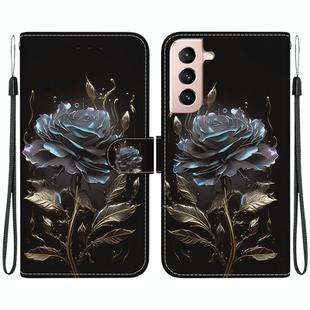 For Samsung Galaxy S22+ 5G Crystal Texture Colored Drawing Leather Phone Case(Black Rose)