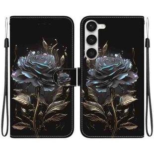 For Samsung Galaxy S23 5G Crystal Texture Colored Drawing Leather Phone Case(Black Rose)