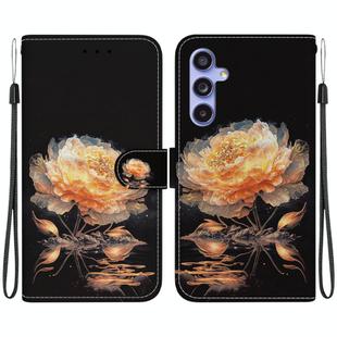For Samsung Galaxy S23 FE 5G Crystal Texture Colored Drawing Leather Phone Case(Gold Peony)
