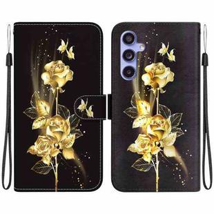 For Samsung Galaxy S23 FE 5G Crystal Texture Colored Drawing Leather Phone Case(Gold Butterfly Rose)