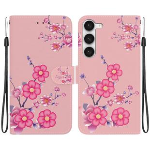 For Samsung Galaxy S23+ 5G Crystal Texture Colored Drawing Leather Phone Case(Cherry Blossoms)