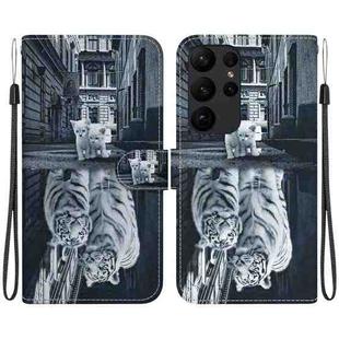 For Samsung Galaxy S23 Ultra 5G Crystal Texture Colored Drawing Leather Phone Case(Cat Tiger Reflection)