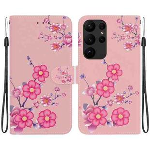 For Samsung Galaxy S23 Ultra 5G Crystal Texture Colored Drawing Leather Phone Case(Cherry Blossoms)