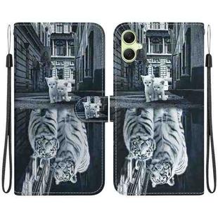 For Samsung Galaxy A05 Crystal Texture Colored Drawing Leather Phone Case(Cat Tiger Reflection)