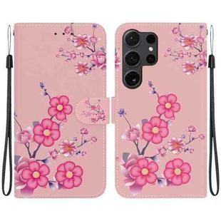 For Samsung Galaxy S24 Ultra 5G Crystal Texture Colored Drawing Leather Phone Case(Cherry Blossoms)