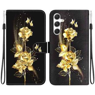 For Samsung Galaxy S24 5G Crystal Texture Colored Drawing Leather Phone Case(Gold Butterfly Rose)