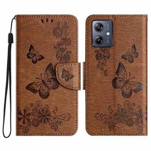 For Motorola Moto G35 Butterfly Embossed Flip Leather Phone Case(Brown)