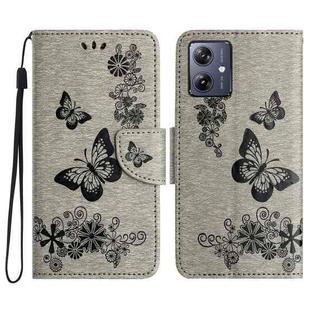 For Motorola Moto G55 Butterfly Embossed Flip Leather Phone Case(Grey)