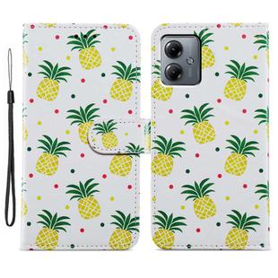 For Motorola Moto G14 Painted Pattern Horizontal Flip Leather Phone Case(Pineapple)