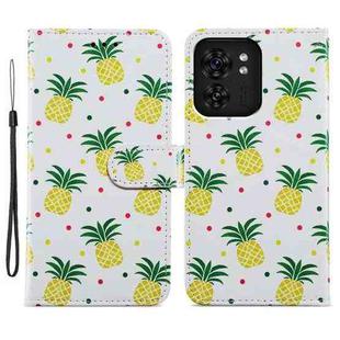 For Motorola Edge 40 Painted Pattern Horizontal Flip Leather Phone Case(Pineapple)